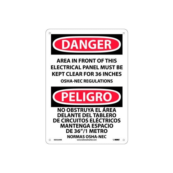 Bilingual Plastic Sign - Danger Area In Front Of This Electrical Panel Clear